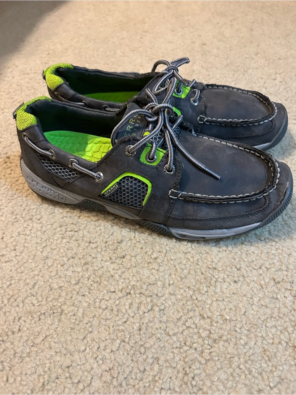 Sperry Gray Boat top spider Shoes with Neon Green Accents